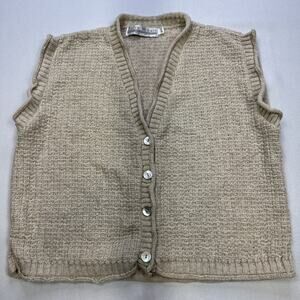 Vtg 90s Delia McKain Tan Knit USA Made Cardigan Sweater Vest Women Size L #0233